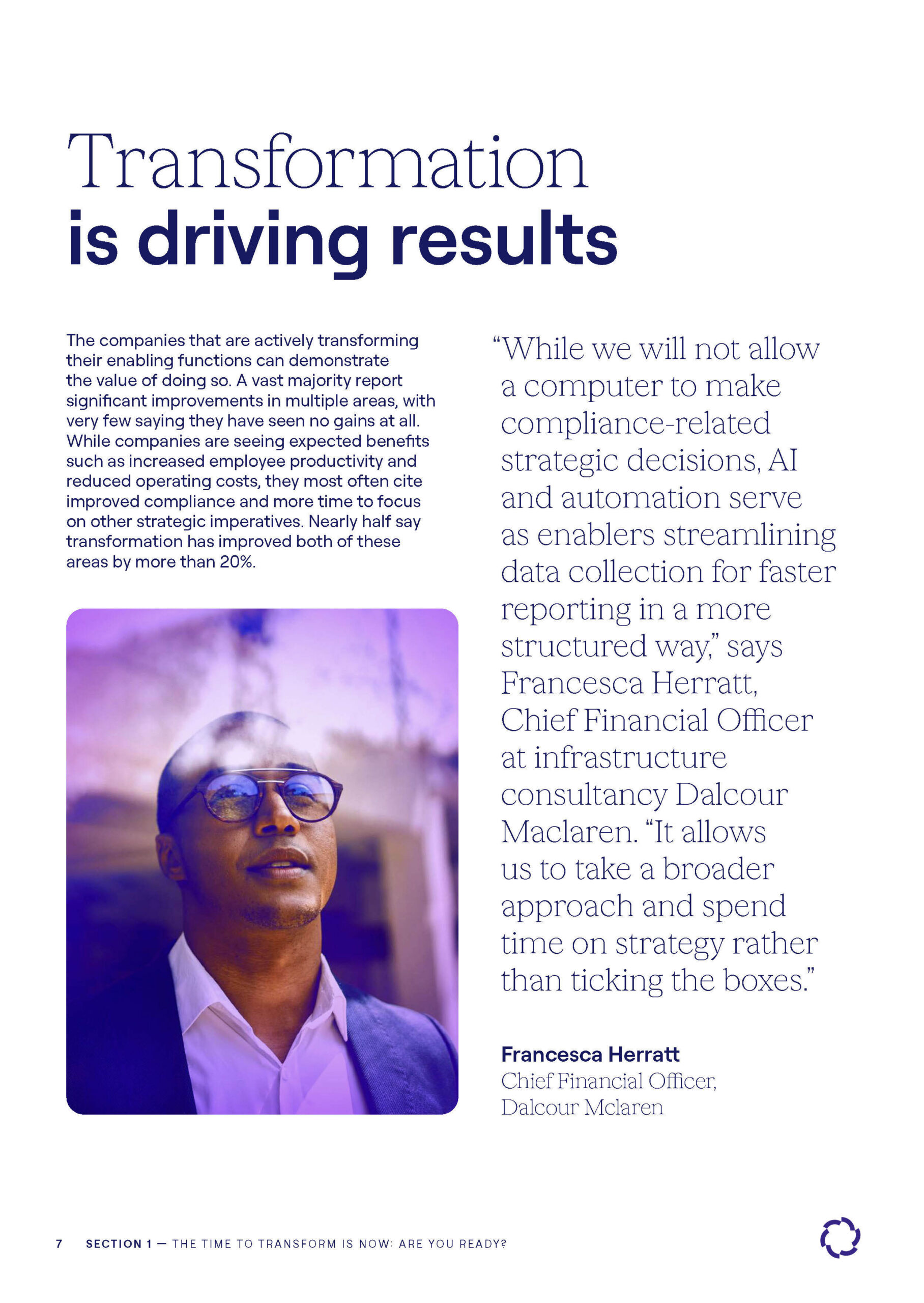 Business transformation results with insights on productivity, costs and compliance